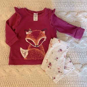 Carter’s fox long sleeve and leggings set, girls size 6 months
